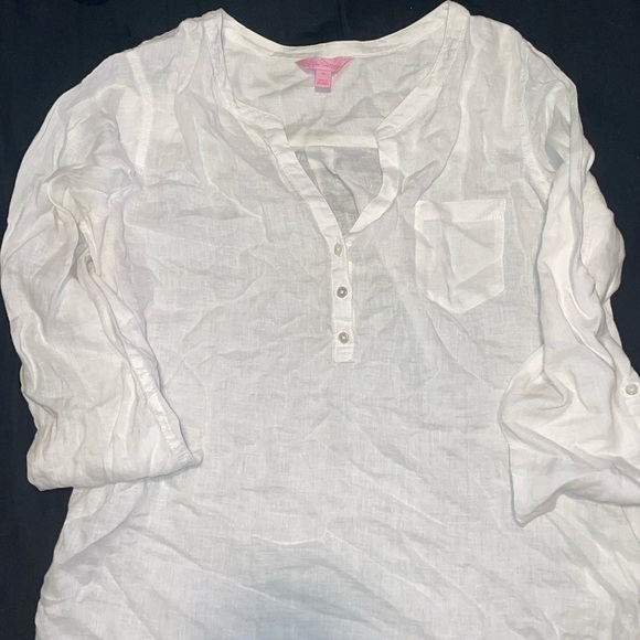 Lilly Pulitzer Tops - Lily Pulitzer Anna Marie Linen Button Down Blouse Size M